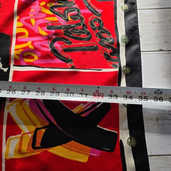 Vintage Paloma Picasso Parfums Silk Scarf Pop Art Abstract 80s Red Black Retro - Picture 8 of 9